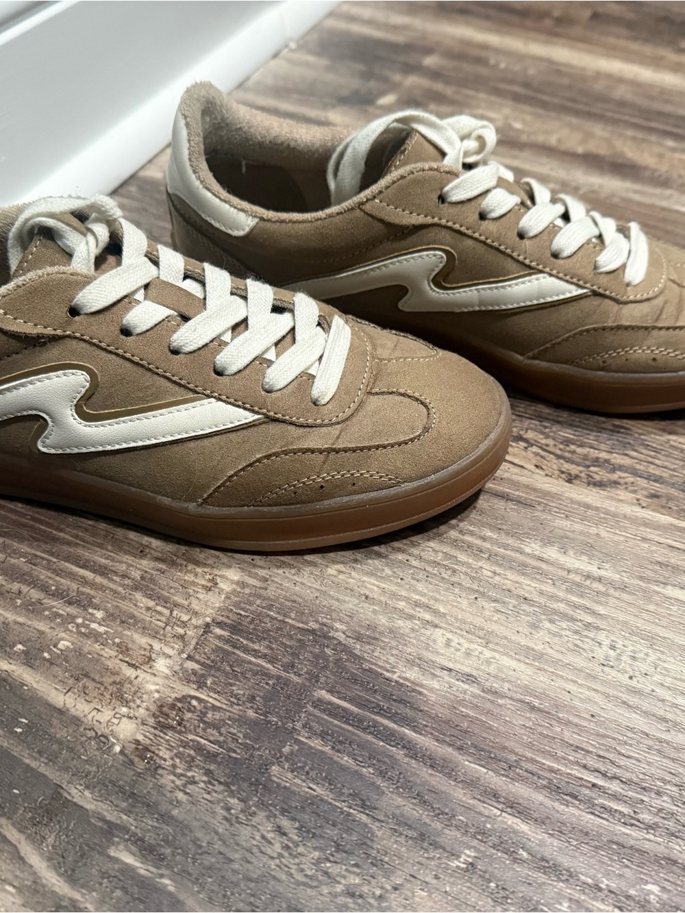 Madden Girl Tan Suede Sneakers with White Trim